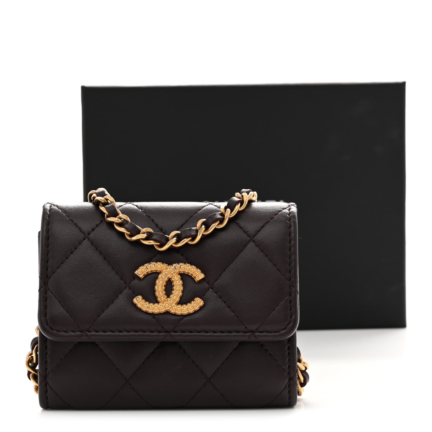 Lambskin Quilted Studded CC Clutch With Chain Dark Purple