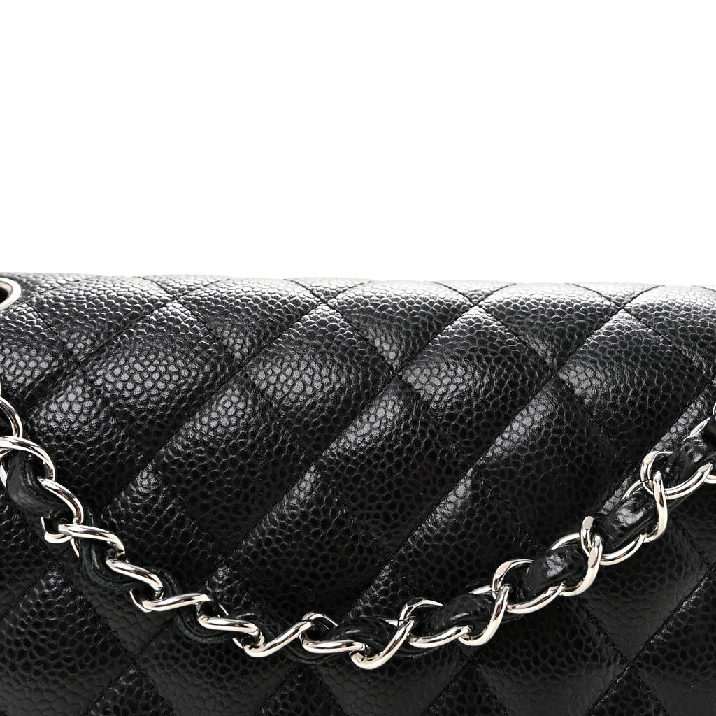 Caviar Quilted Medium Double Flap Black