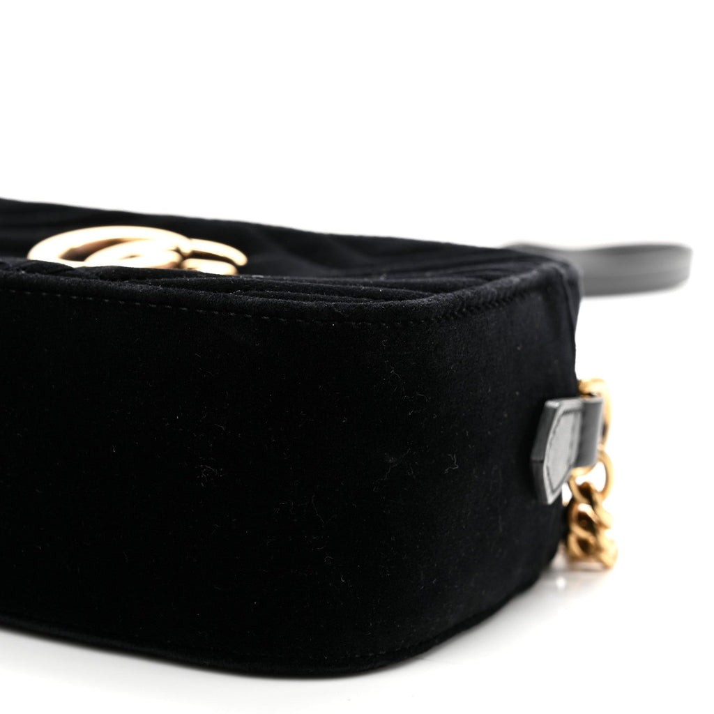 Velvet Matelasse Small GG Marmont Chain Shoulder Bag Black