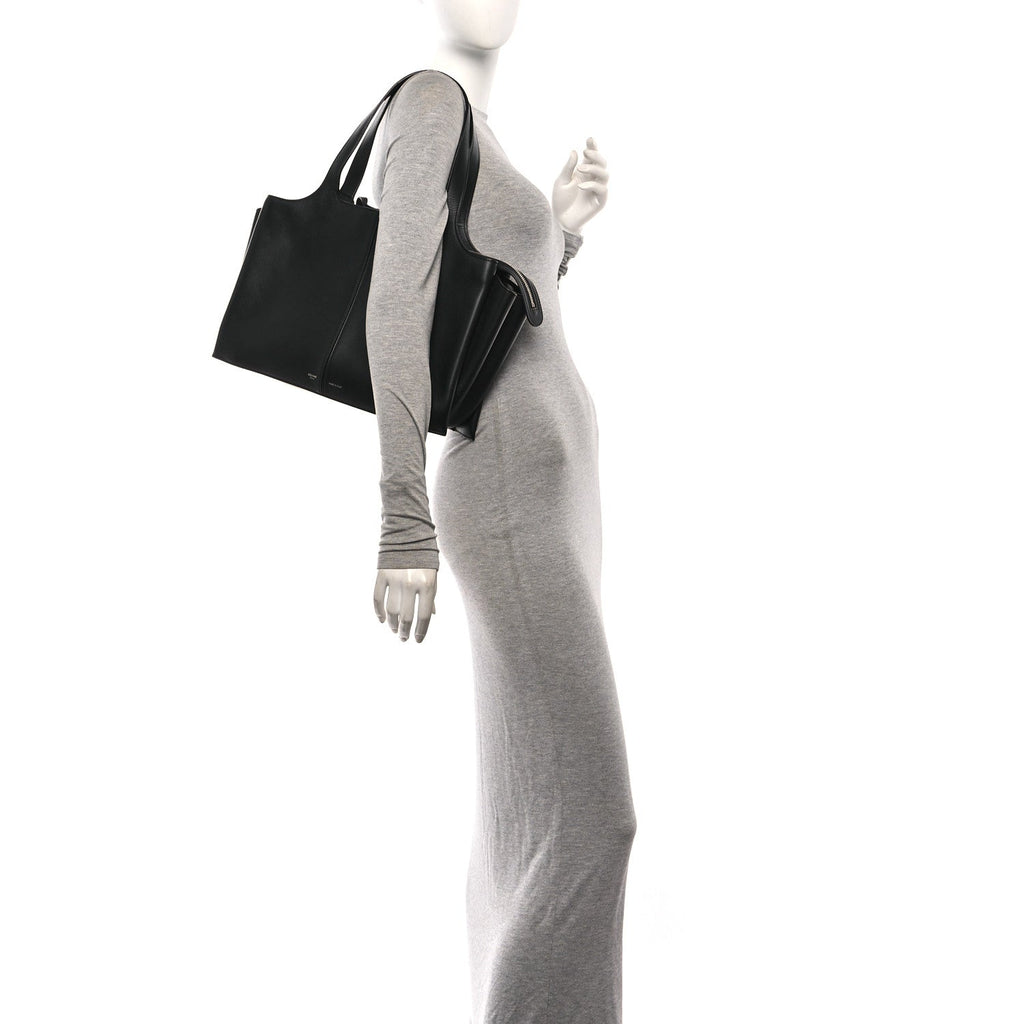 Supple Natural Calfskin Medium Tri-Fold Bag Black
