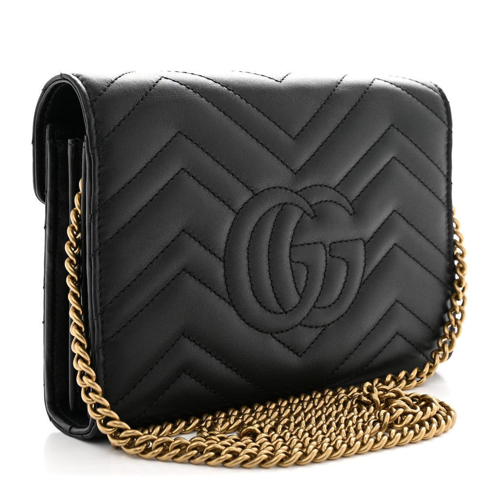 Calfskin Matelasse GG Marmont Chain Wallet Black