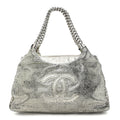 Metallic Glazed Calfskin Perforated Rodeo Drive Hobo Silver