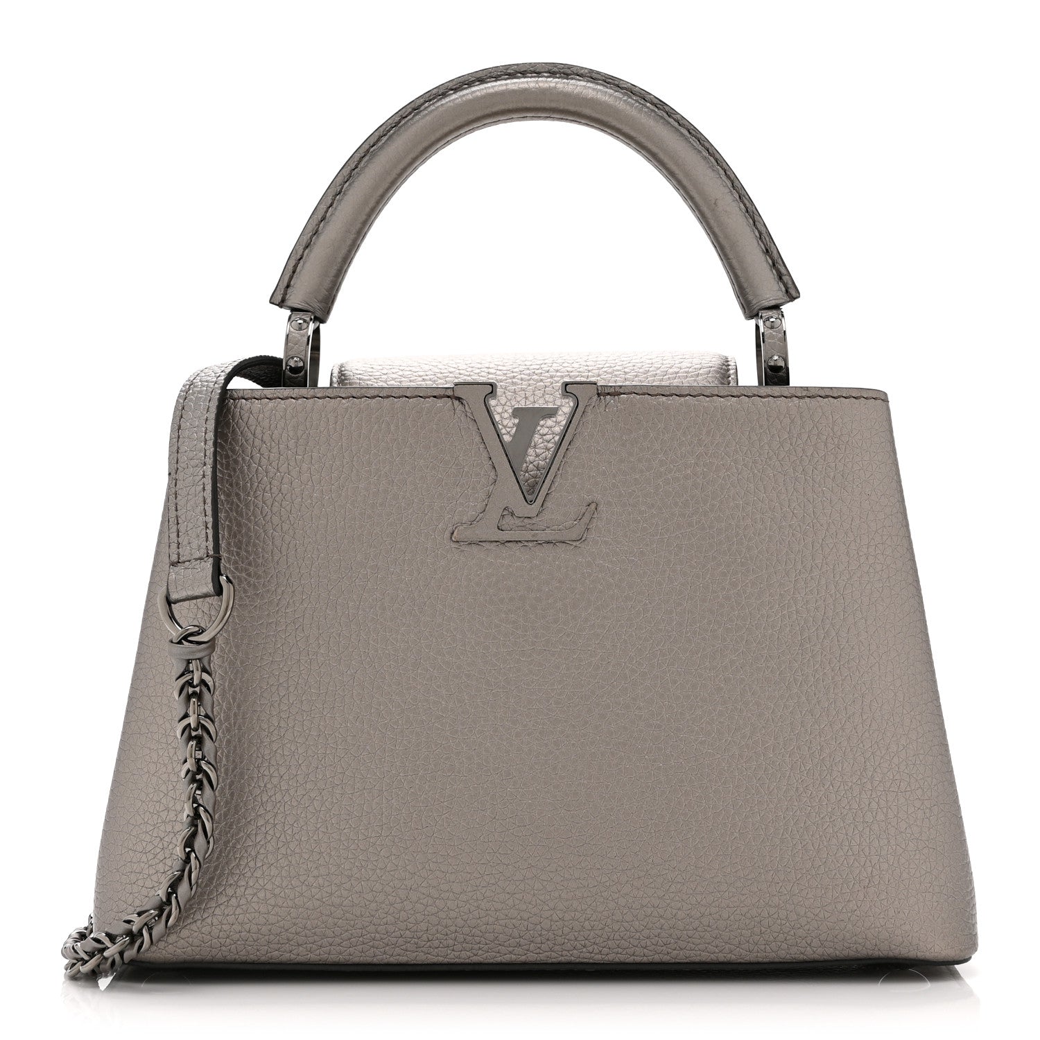 Metallic Calfskin Capucines BB Etain