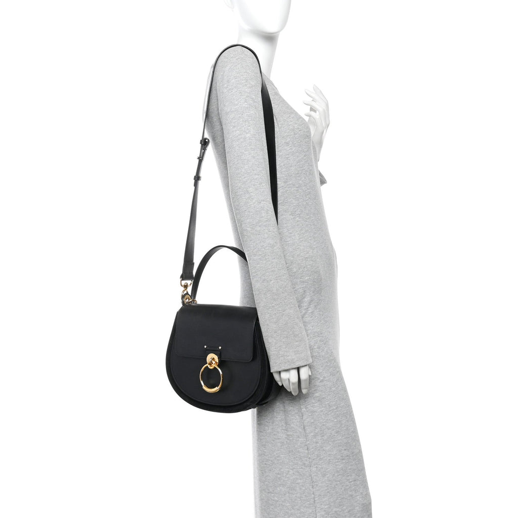 Calfskin Suede Large Tess Bag Black