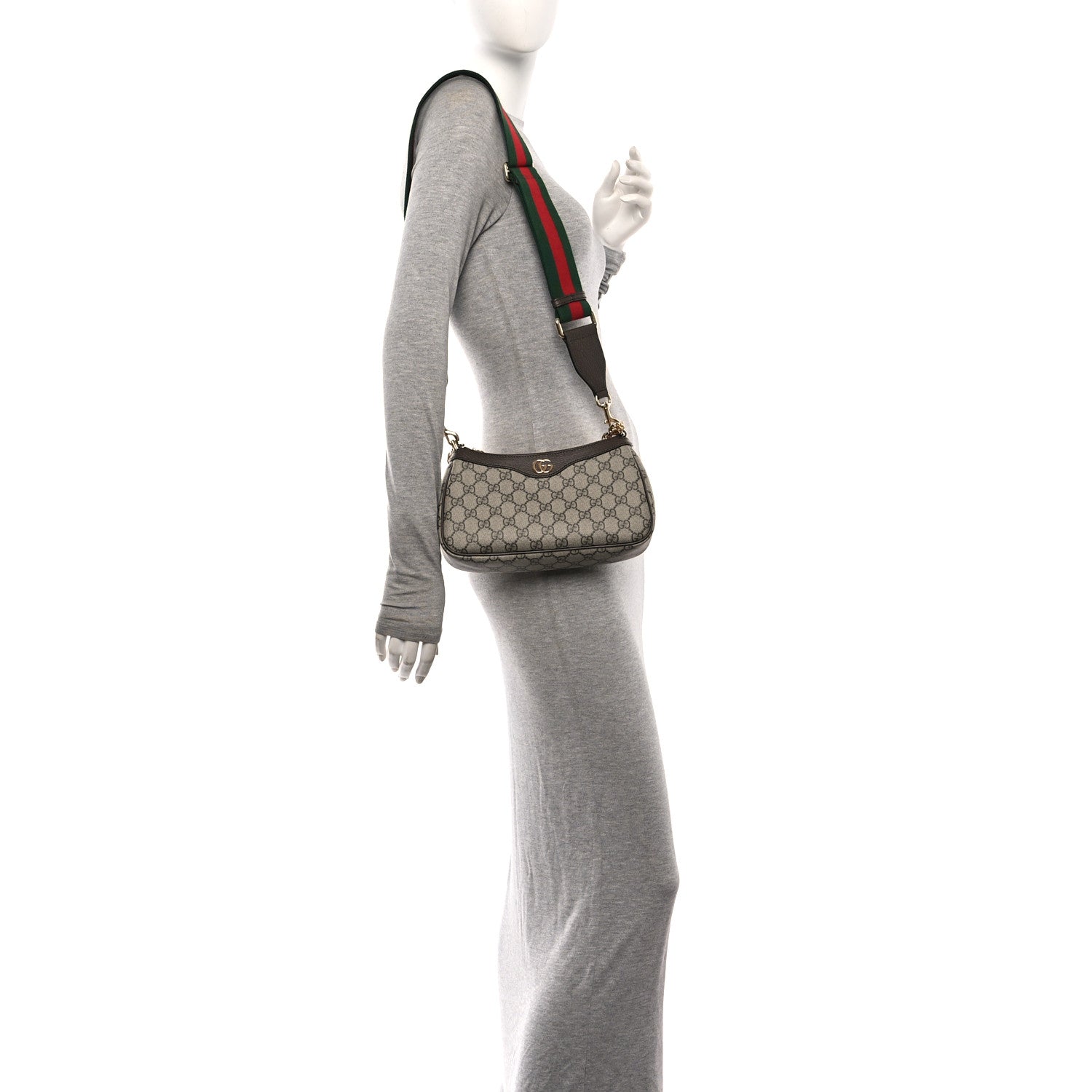 GG Supreme Monogram Textured Dollar Calfskin Web Small Ophidia GG Handbag Beige Ebony New Acero