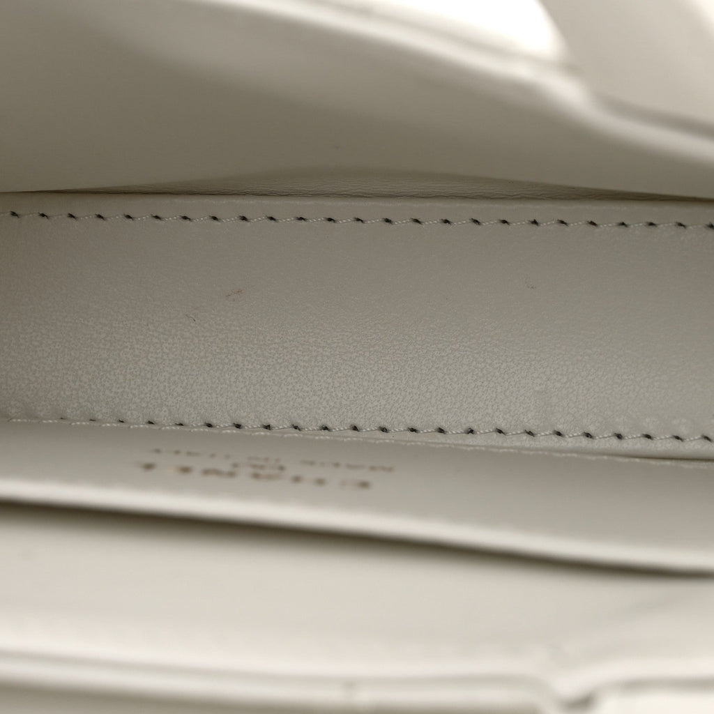 Shiny Aged Calfskin Quilted Mini Nano Kelly Shopper White
