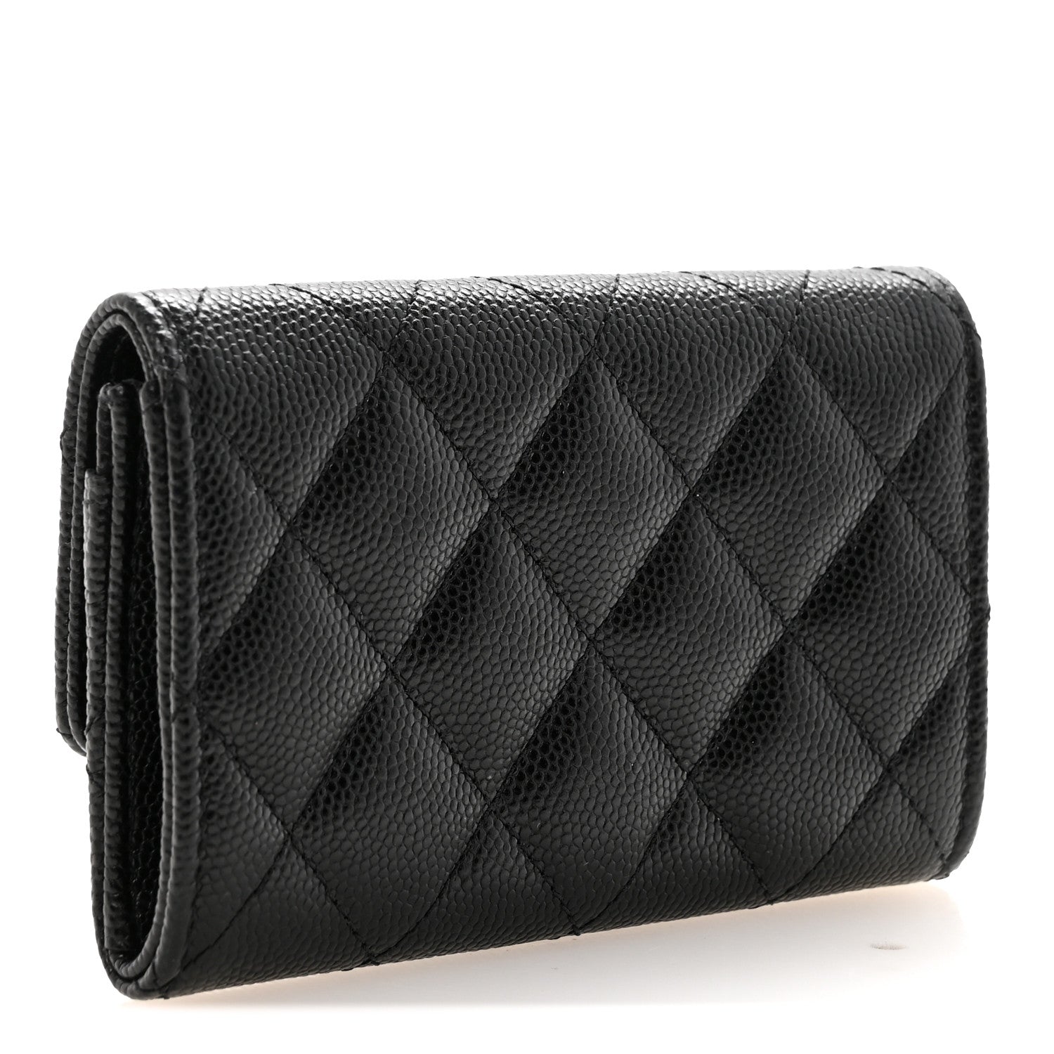 Caviar Metal Perforated Quilted CC Flap Card Holder Black