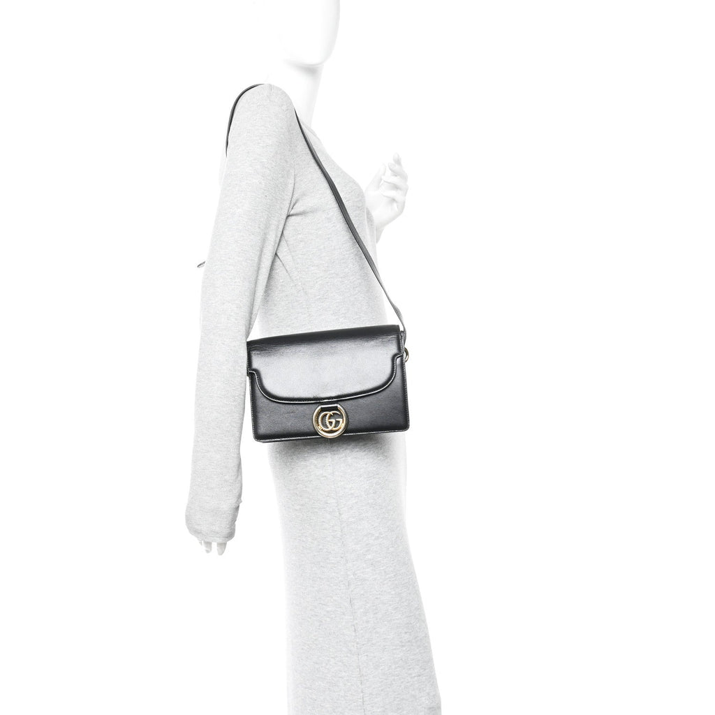 Textured Calfskin Small Torchon GG Ring Shoulder Bag Black
