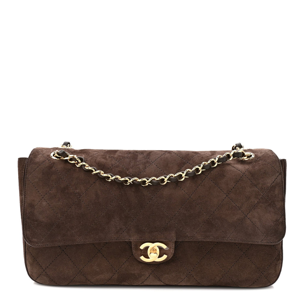Suede Calfskin Small Souplissimo Maxi Flap Dark Brown