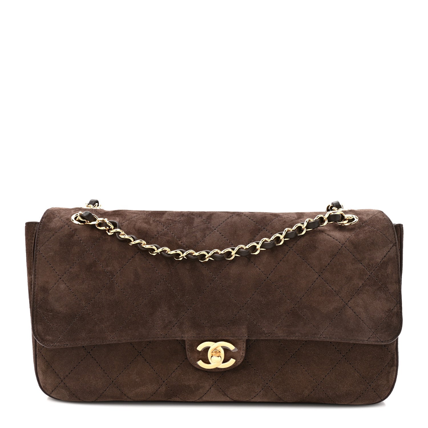 Suede Calfskin Small Souplissimo Maxi Flap Dark Brown