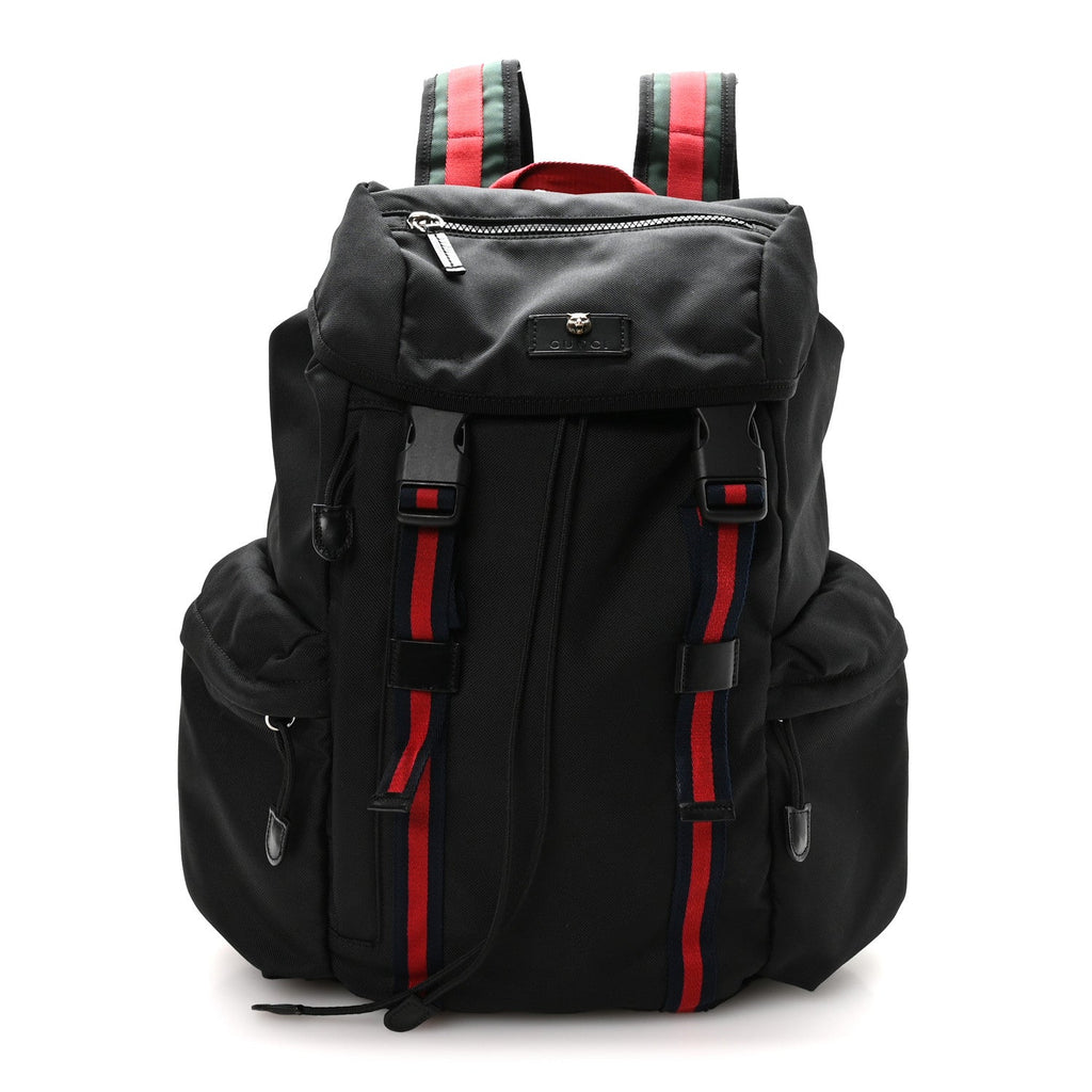 Techno Canvas Web Double Buckle Backpack Black