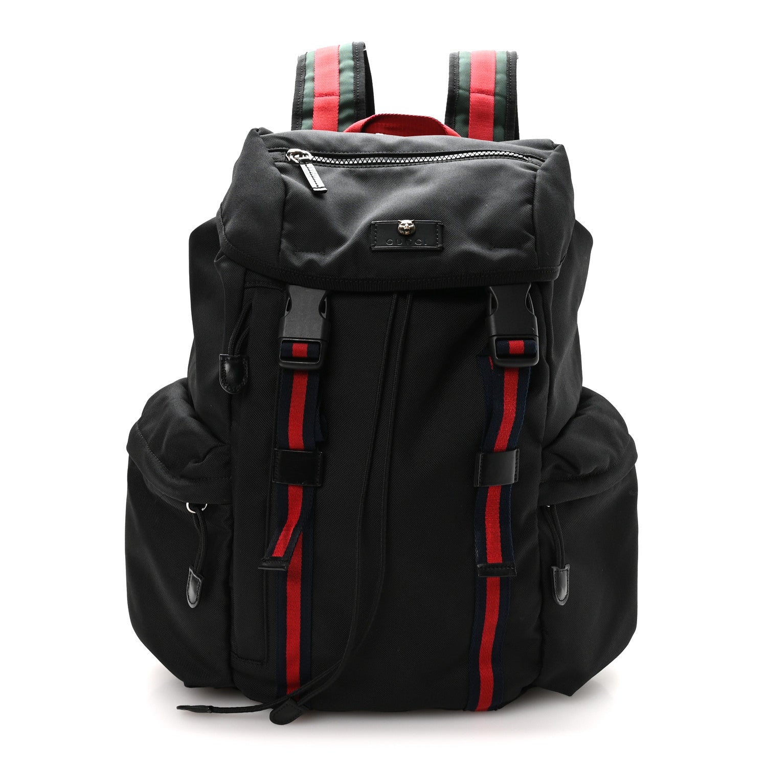 Techno Canvas Web Double Buckle Backpack Black