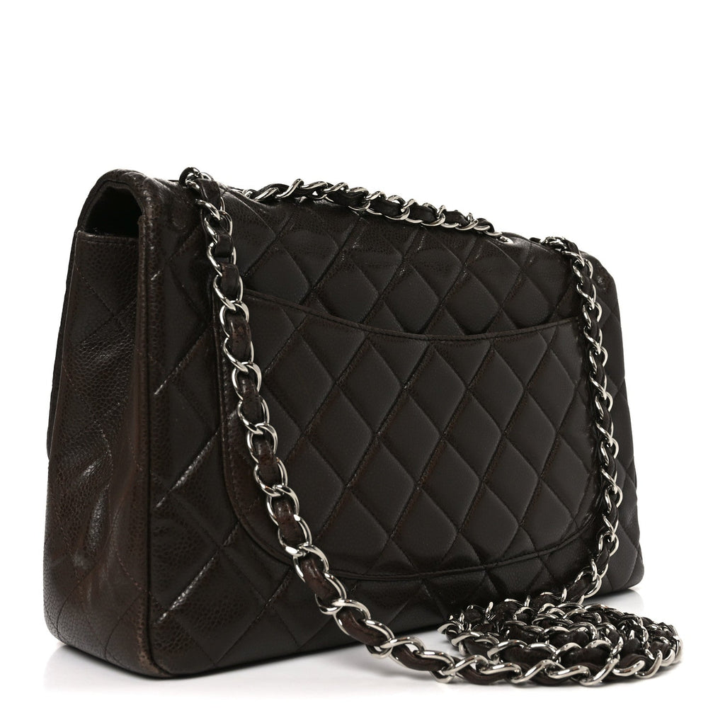 Caviar Quilted Jumbo Single Flap Dark Brown