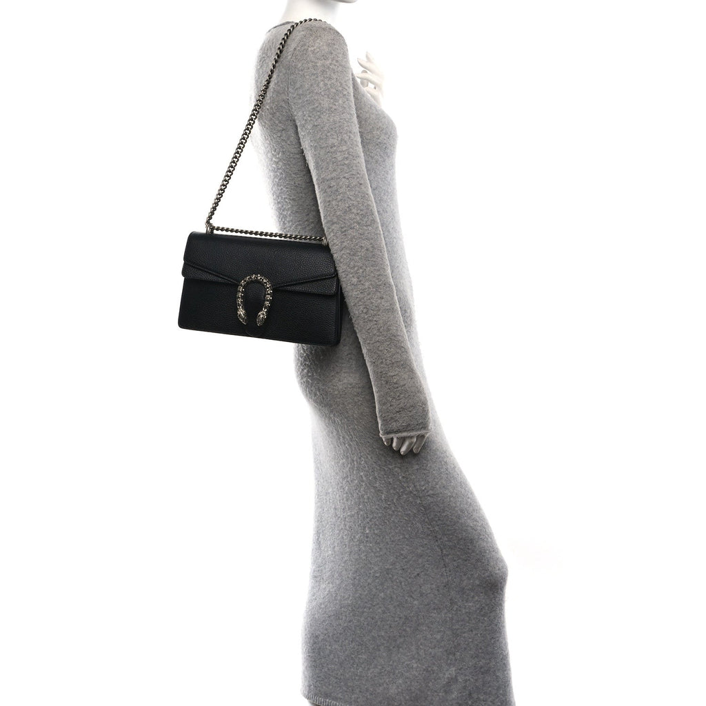 Pebbled Calfskin Small Dionysus Shoulder Bag Black