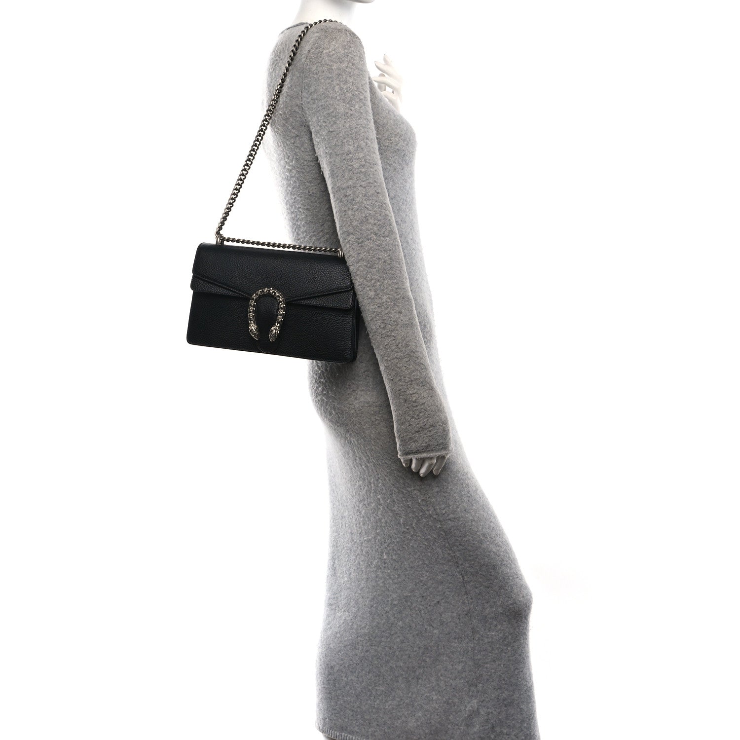 Pebbled Calfskin Small Dionysus Shoulder Bag Black