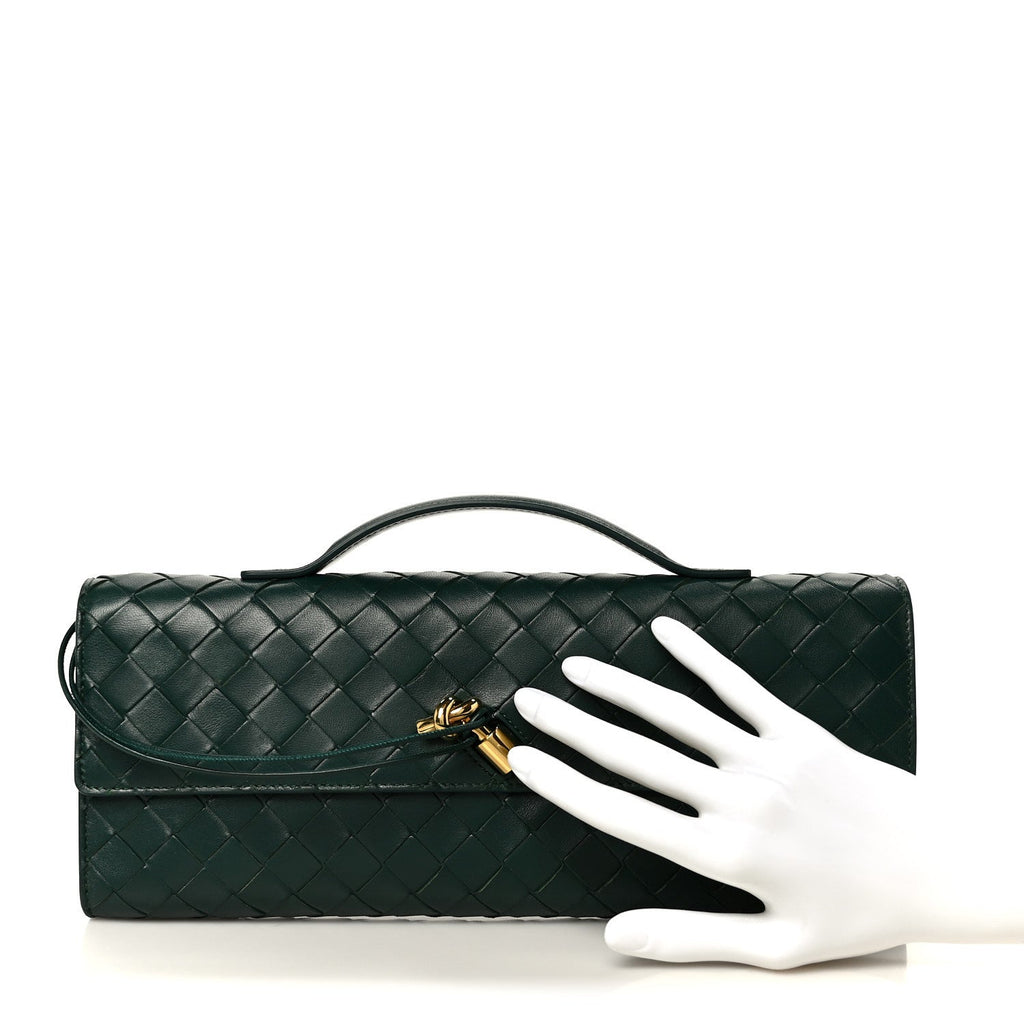 Nappa Intrecciato Long Andiamo Top Handle Clutch Emerald Green