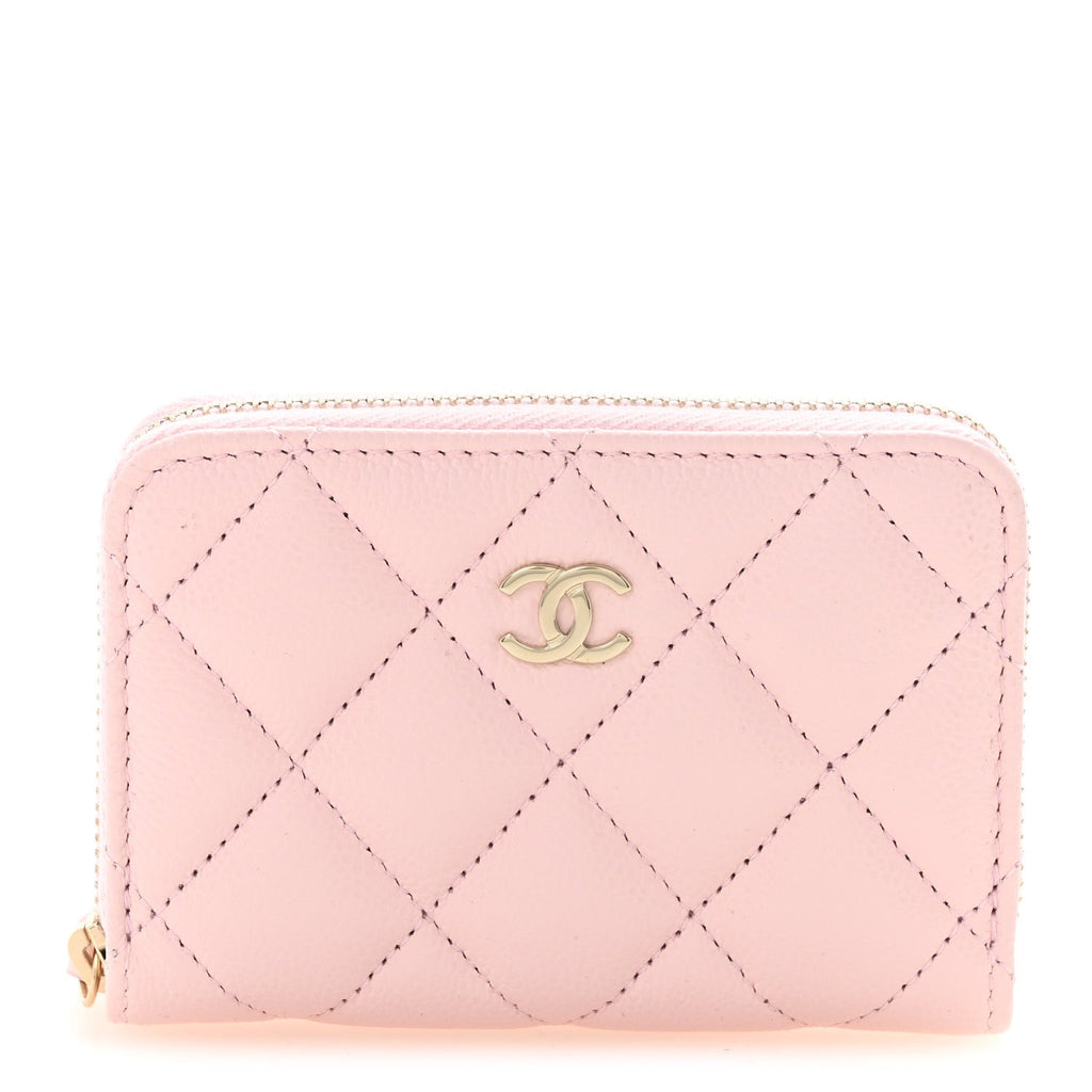 Caviar Quilted Zip Coin Purse Light Pink