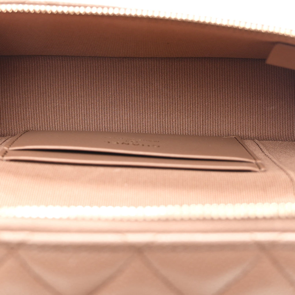 Caviar Quilted Top Handle Slim Vanity With Chain Dark Beige Dark Beige