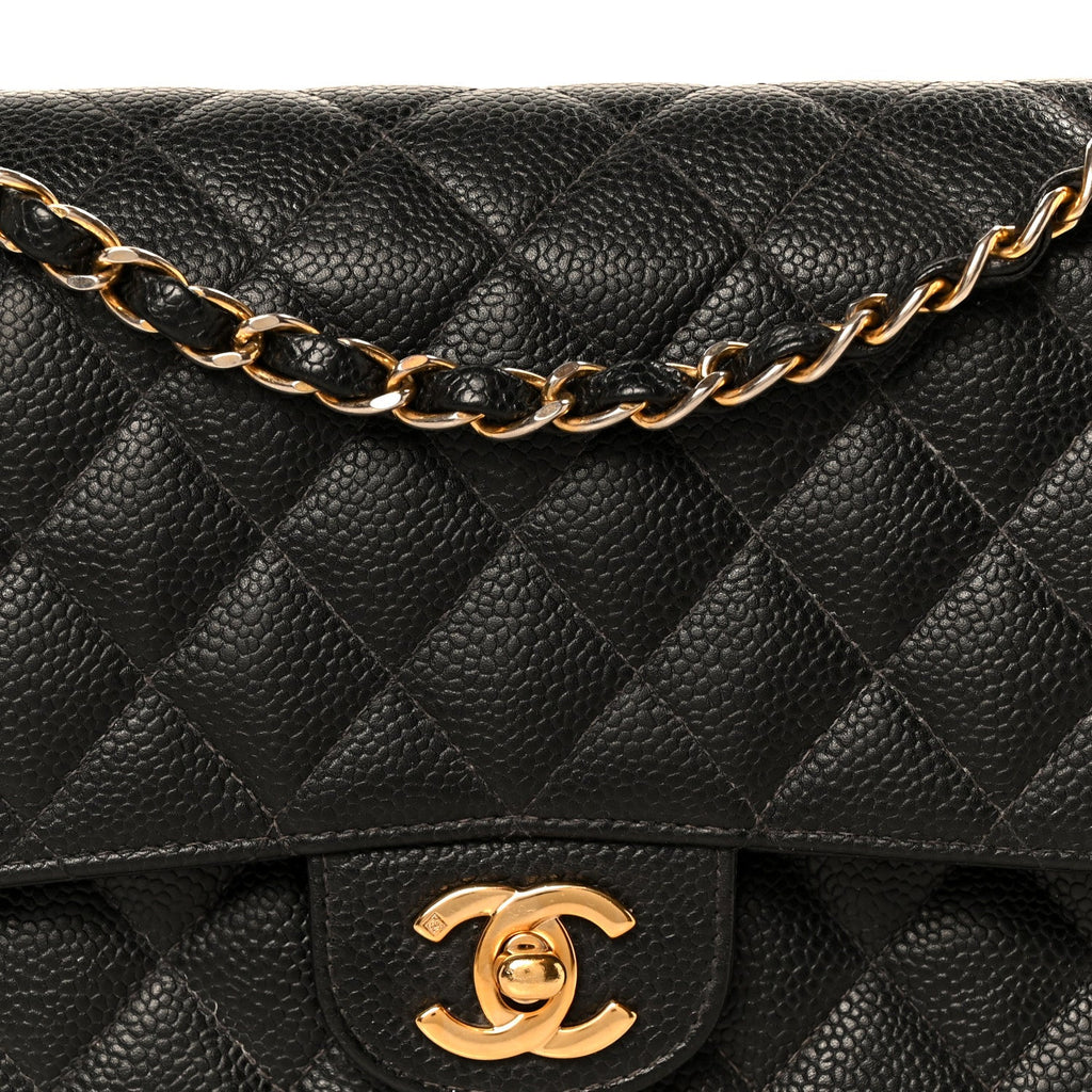 Caviar Quilted Medium Double Flap Black