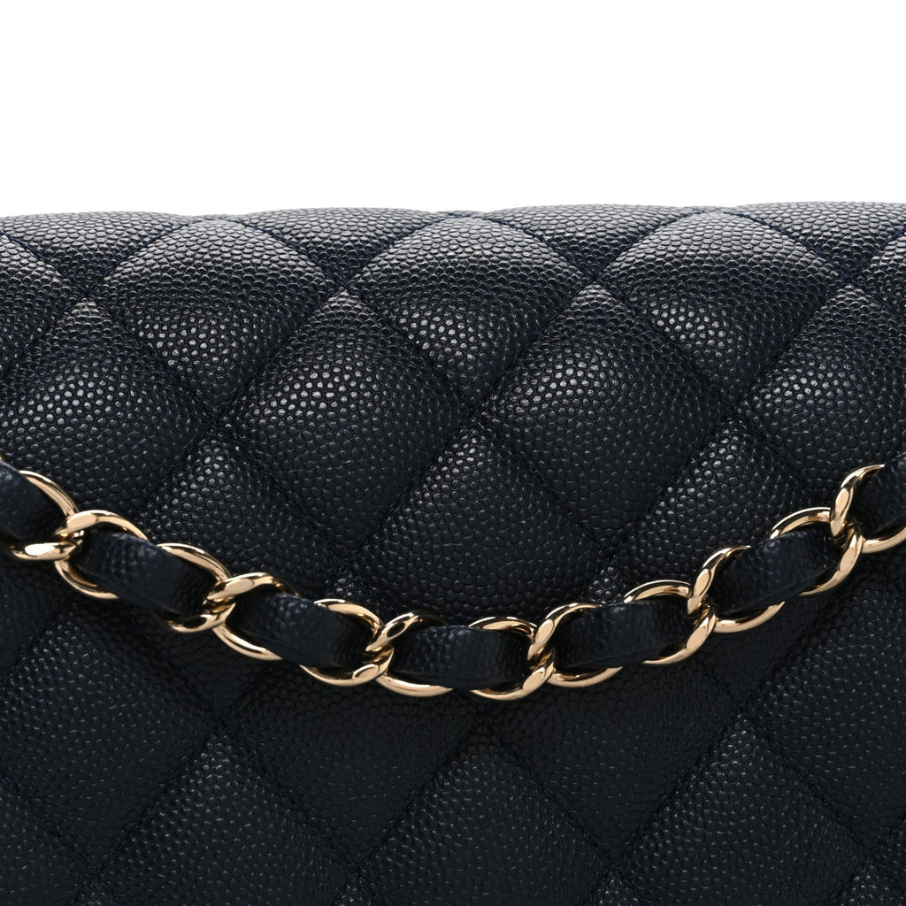 Caviar Quilted Medium Double Flap Navy