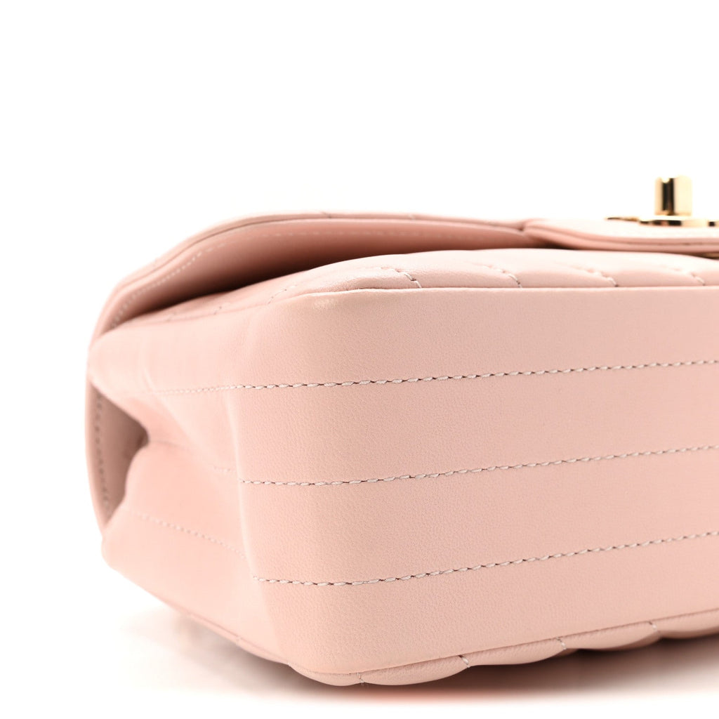 Calfskin Chevron Quilted Mini Rectangular Flap Light Pink