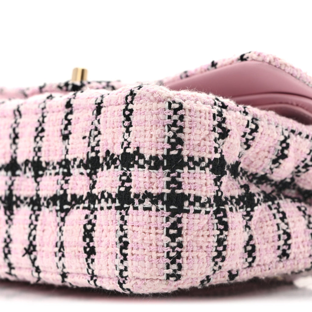 Tweed Quilted Small Double Flap Pink Black