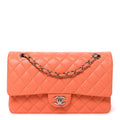 Lambskin Quilted Medium Double Flap Orange