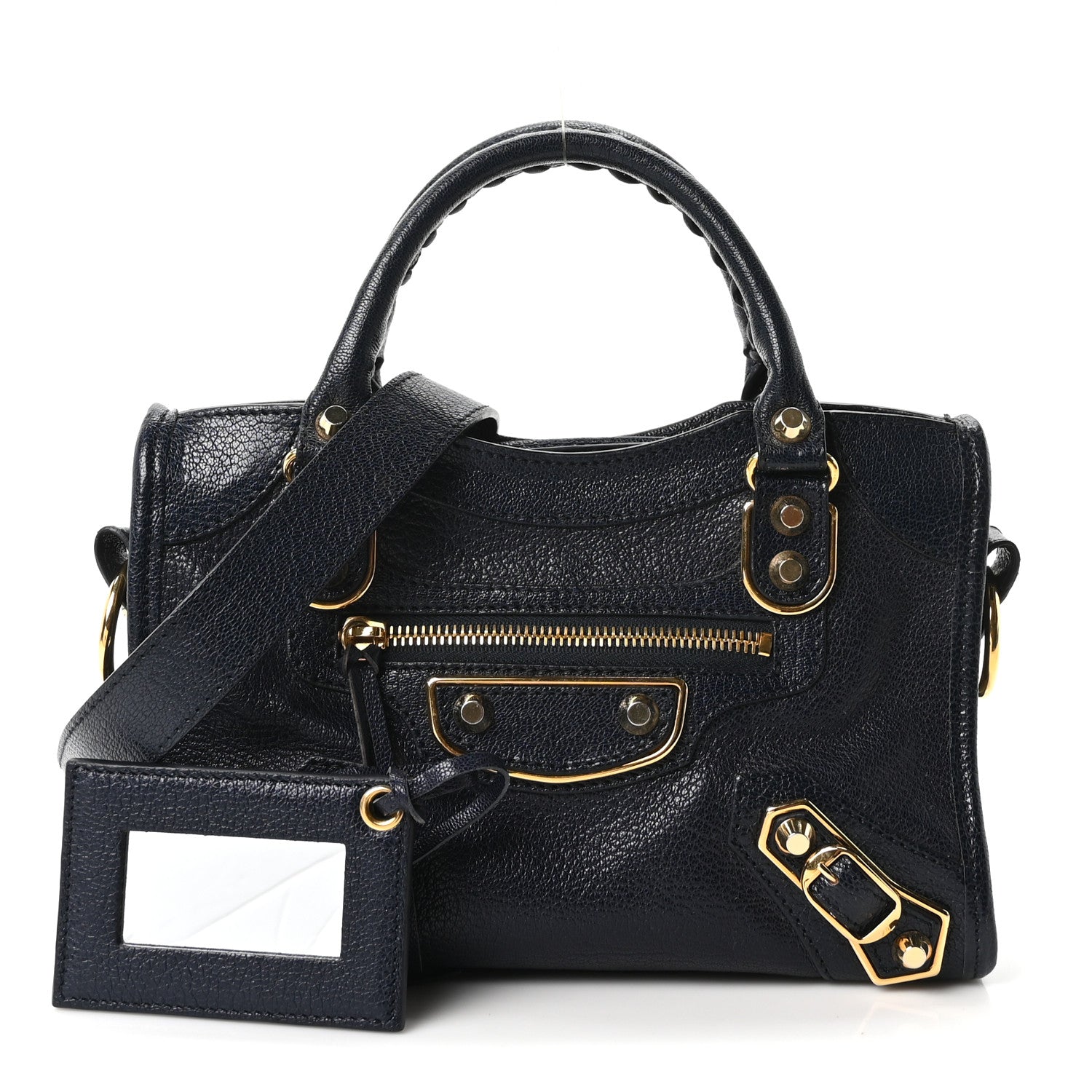 Chevre Gold Metallic Edge Hardware Mini City Bleu Nuit