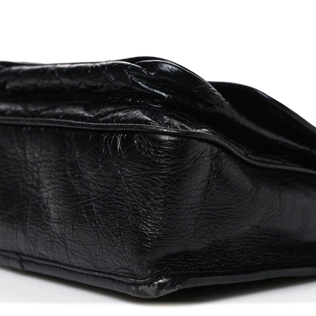 Crinkled Calfskin Matelasse Monogram Baby Niki Chain Satchel Black