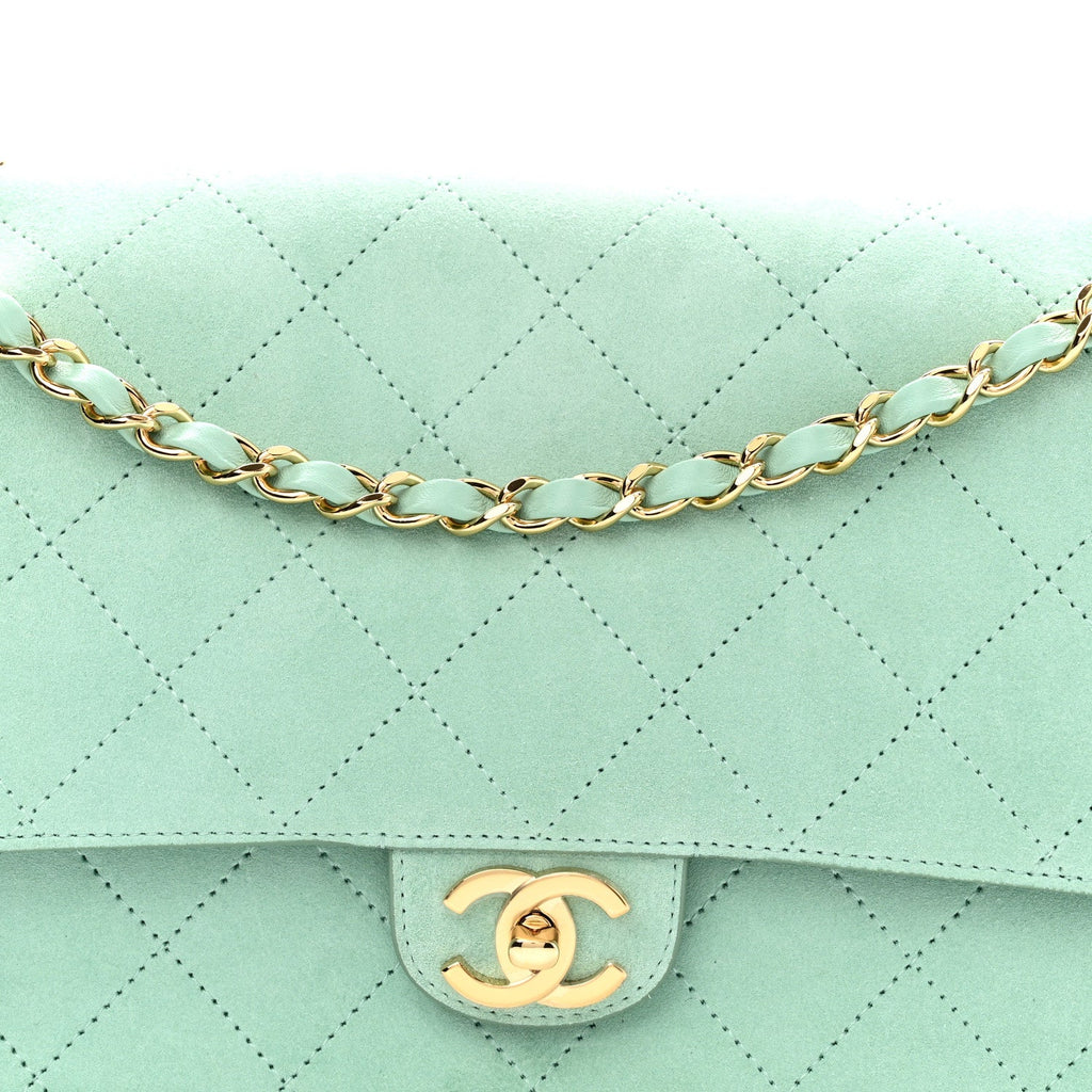 Suede Calfskin Small Souplissimo Maxi Flap Green