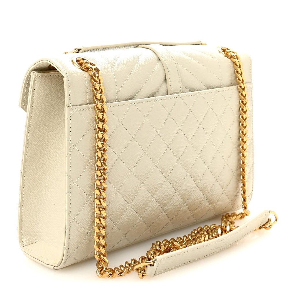 Grain De Poudre Textured Mixed Matelasse Medium Triquilt Monogram Satchel Crema Soft