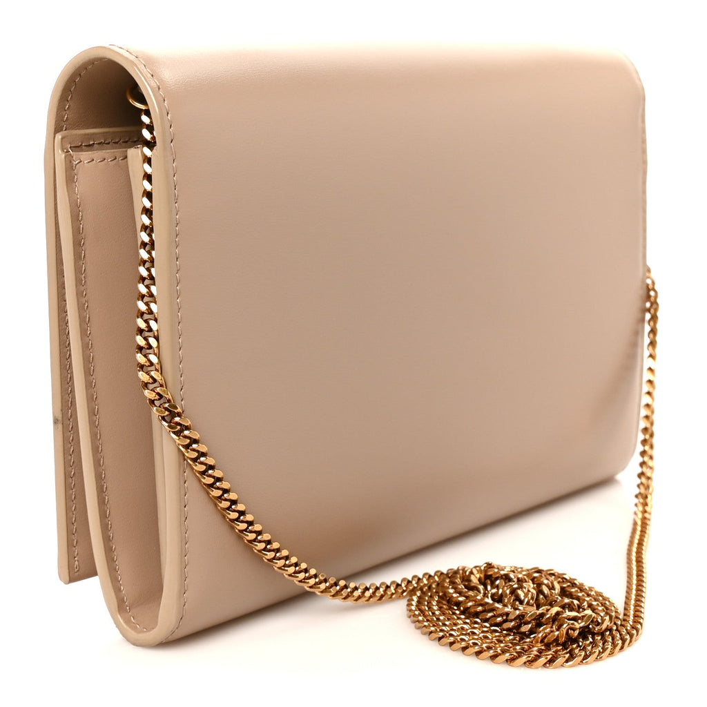Glossy Calfskin Monogram Chain Wallet Dark Beige