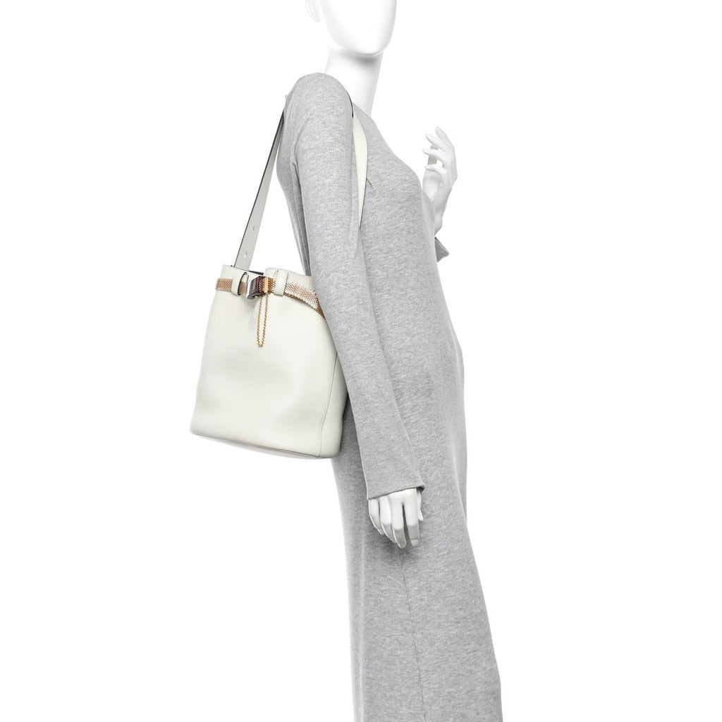 Calfskin Buckle Bag With Jeweled Belt White Black