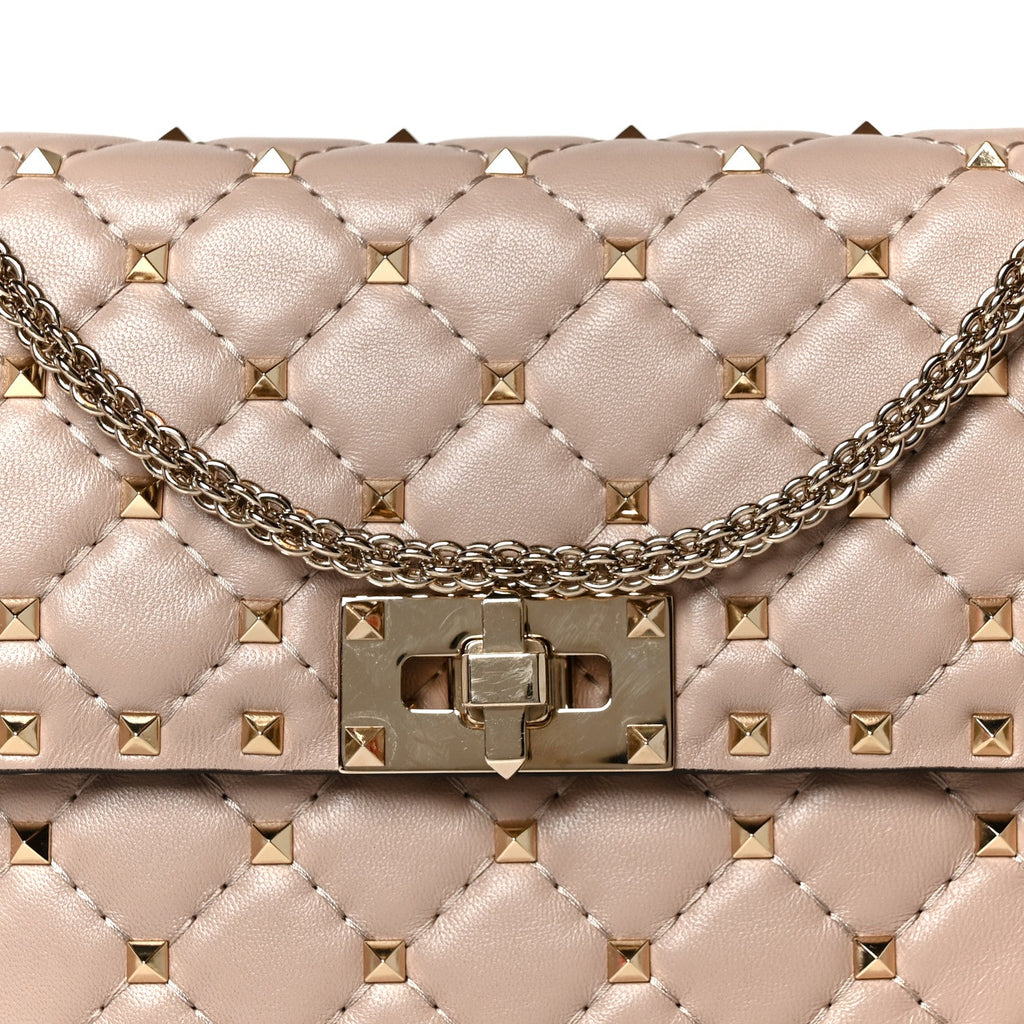Nappa Medium Rockstud Spike Shoulder Bag Poudre