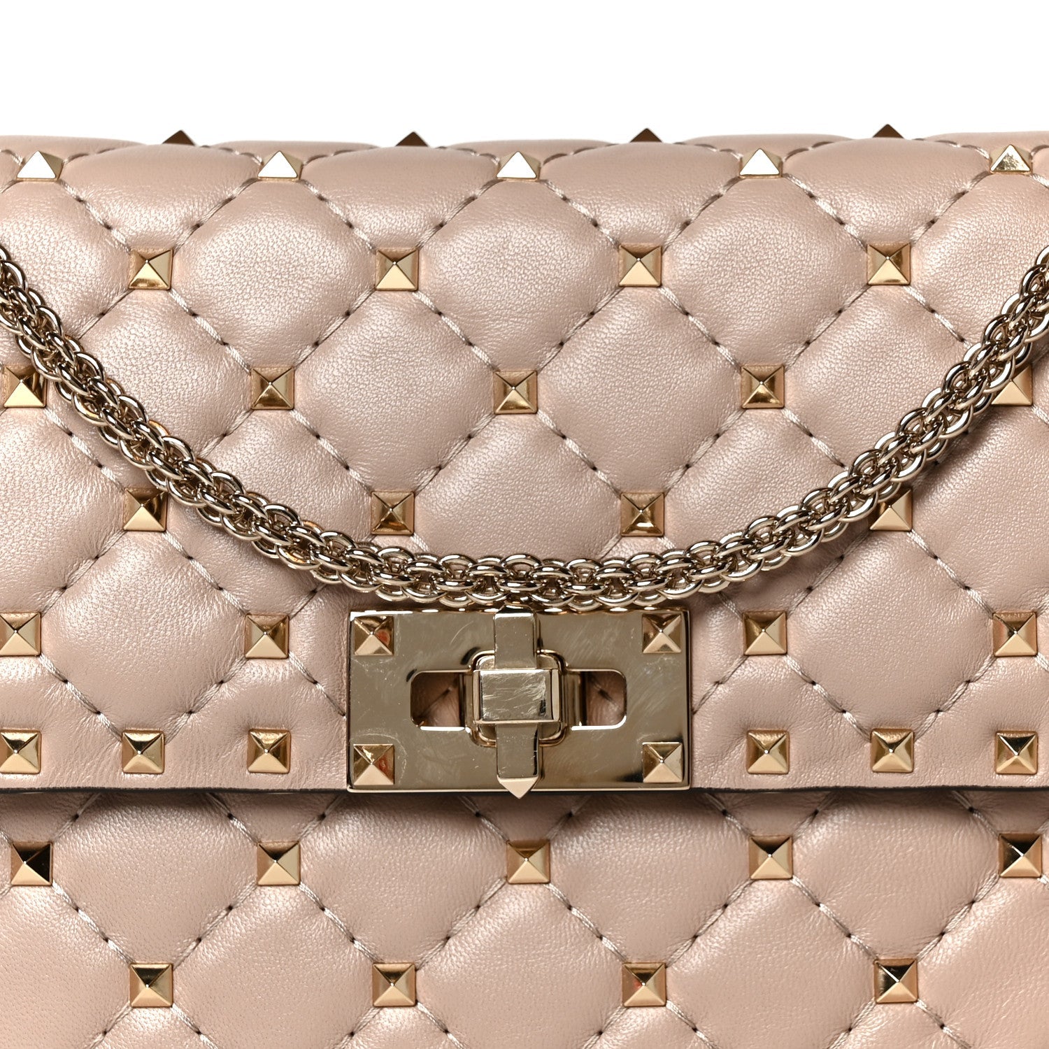 Nappa Medium Rockstud Spike Shoulder Bag Poudre