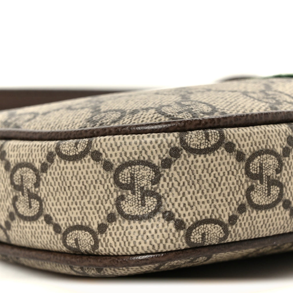 GG Supreme Monogram Textured Dollar Calfskin Web Mini Ophidia Shoulder Bag Beige Ebony New Acero
