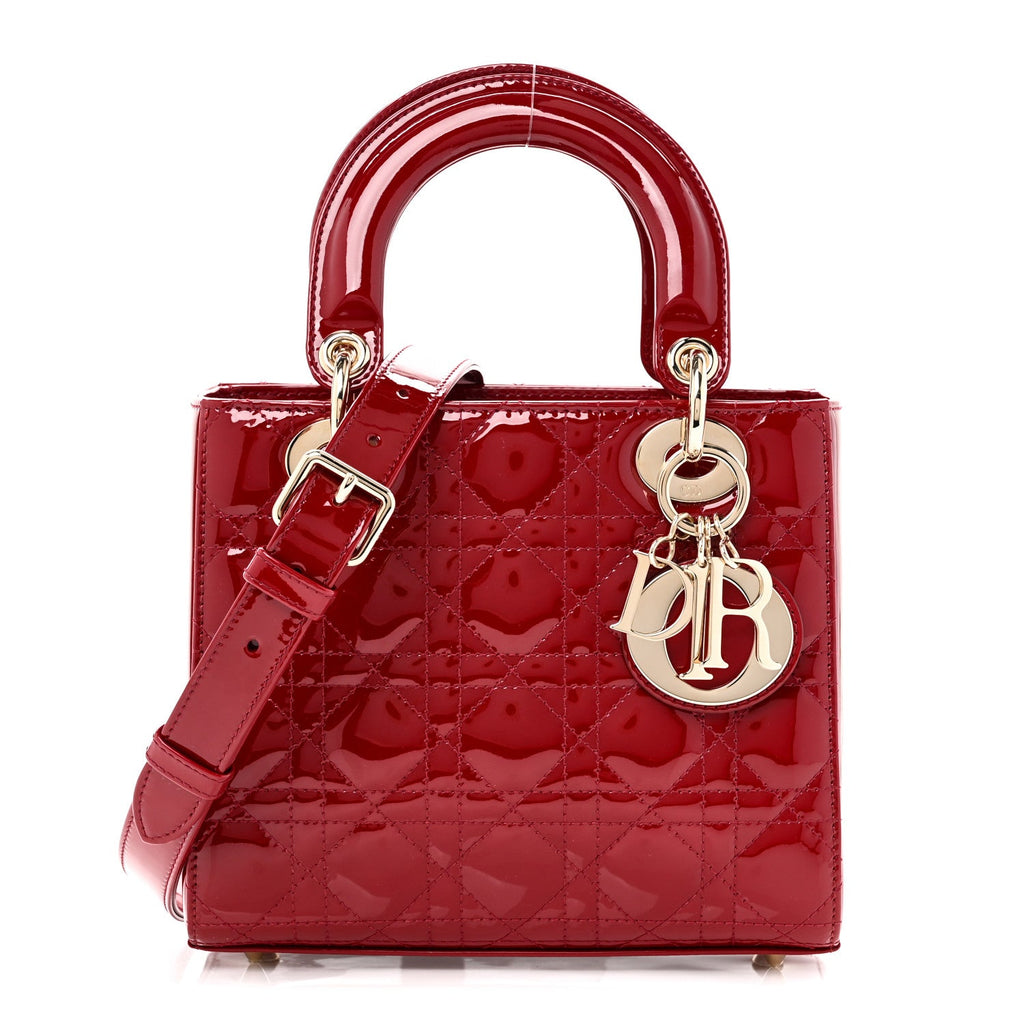 Patent Cannage Small Lady Dior Cherry Red