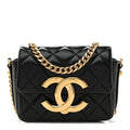 Shiny Crumpled Lambskin Quilted Mini Giant CC Flap Black Black