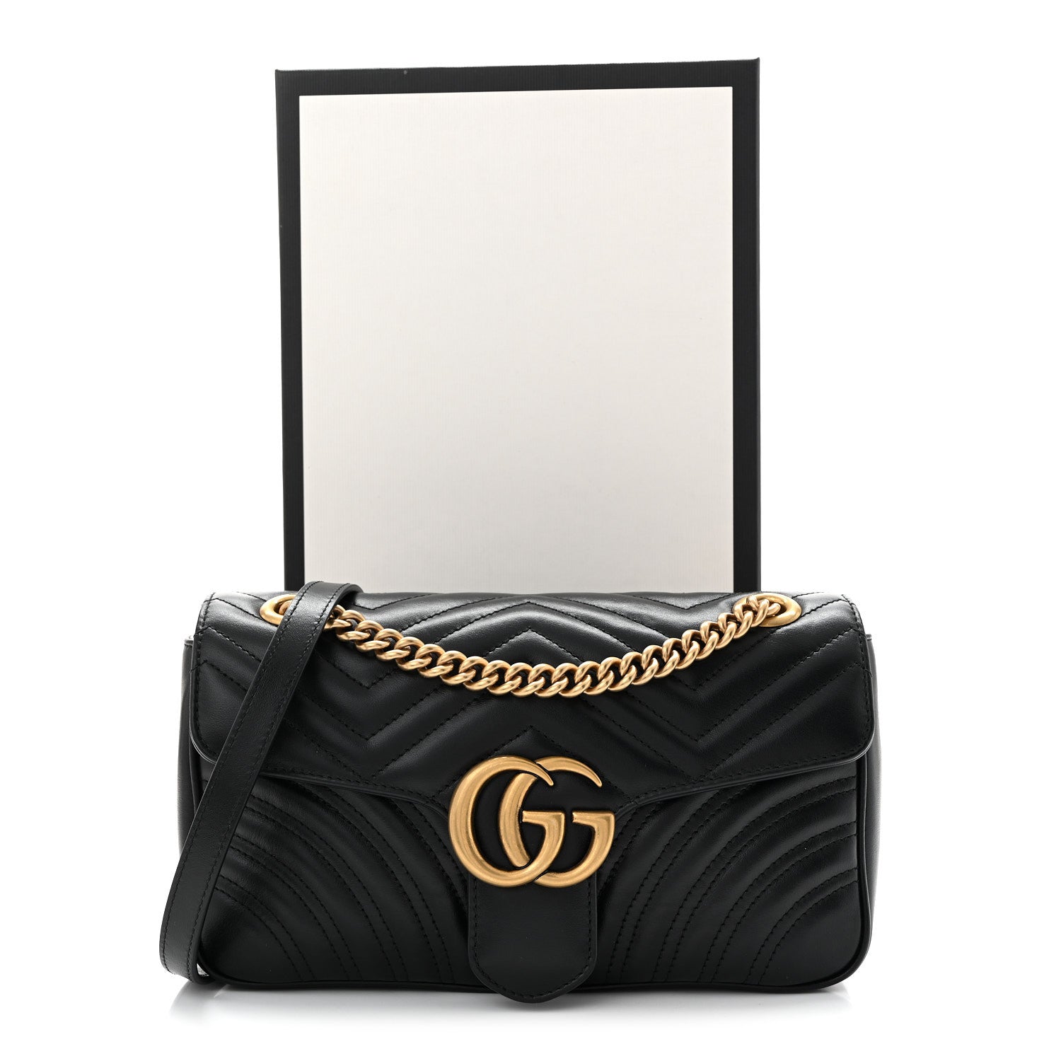 Calfskin Matelasse Small GG Marmont Shoulder Bag Black