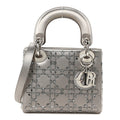 Satin Crystal Cannage Mini Lady Dior Gray