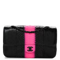 Snakeskin Medium Double Flap Black Pink