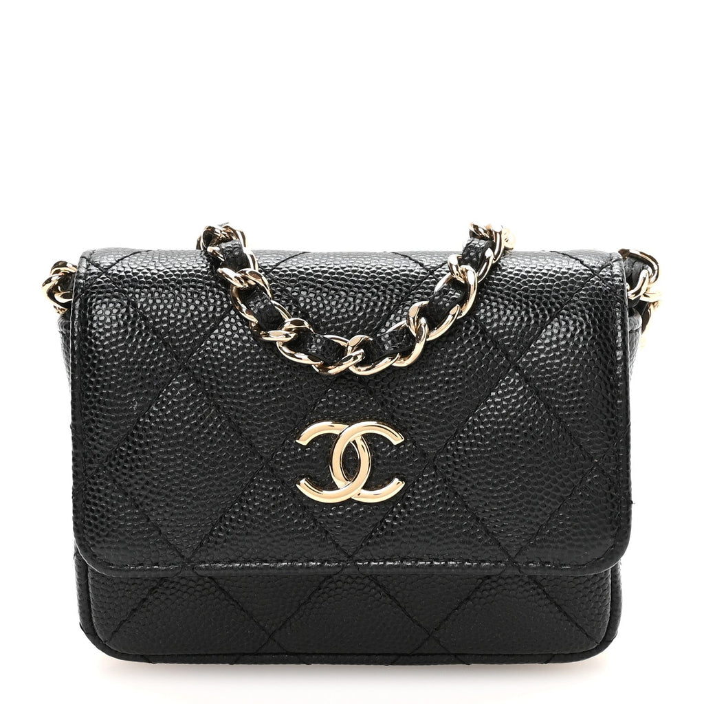 Caviar Quilted Belt Bag With Charms On Chain Black