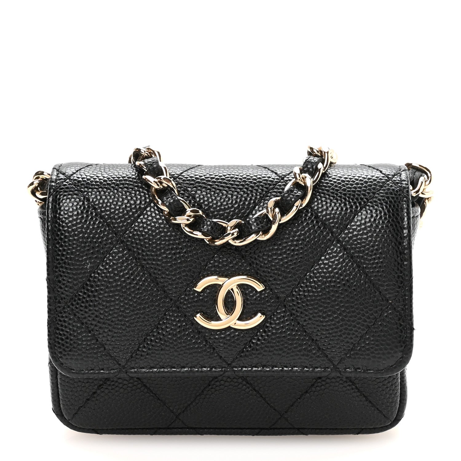 Caviar Quilted Belt Bag With Charms On Chain Black