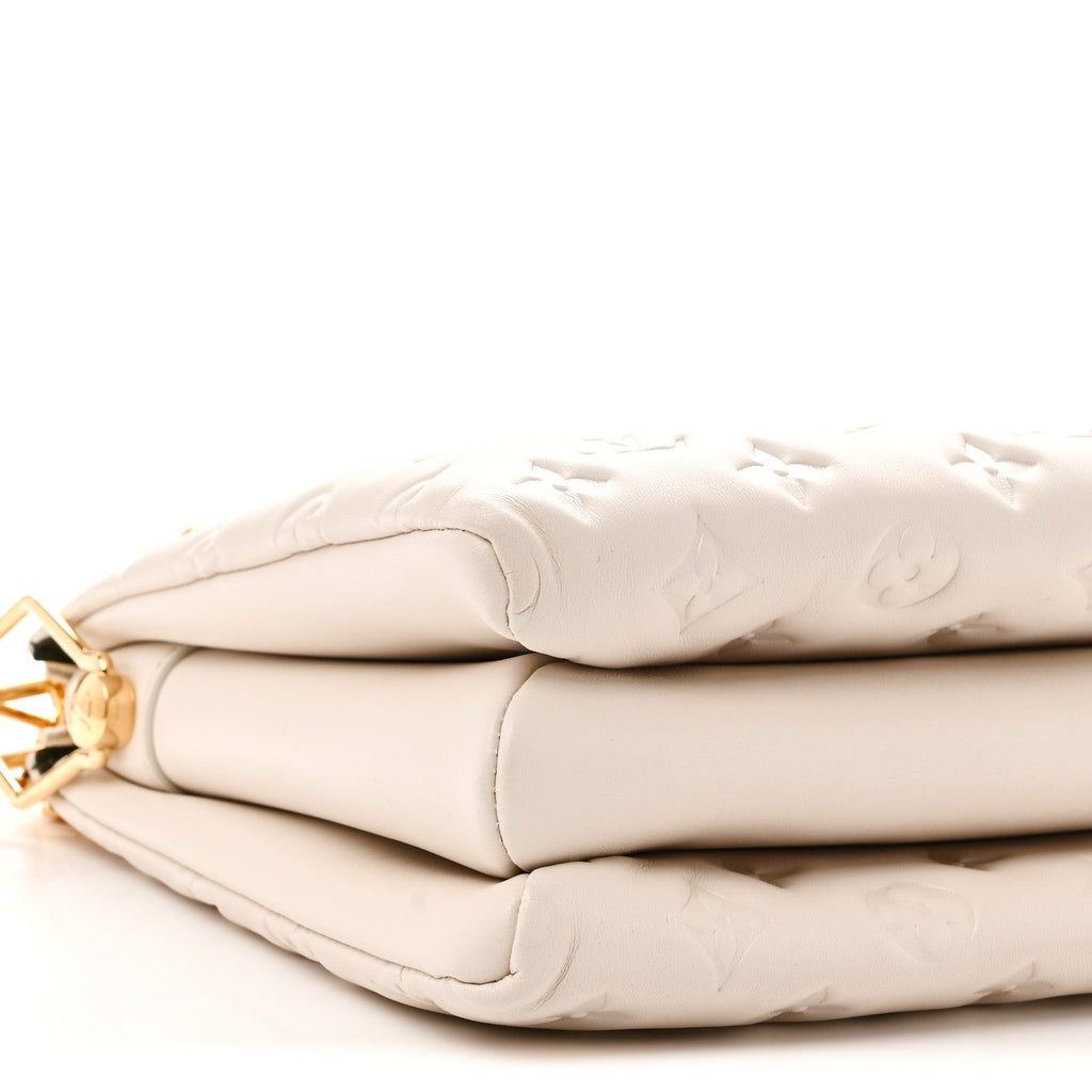 Lambskin Embossed Monogram Coussin PM Beige Cream