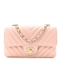 Calfskin Chevron Quilted Mini Rectangular Flap Light Pink
