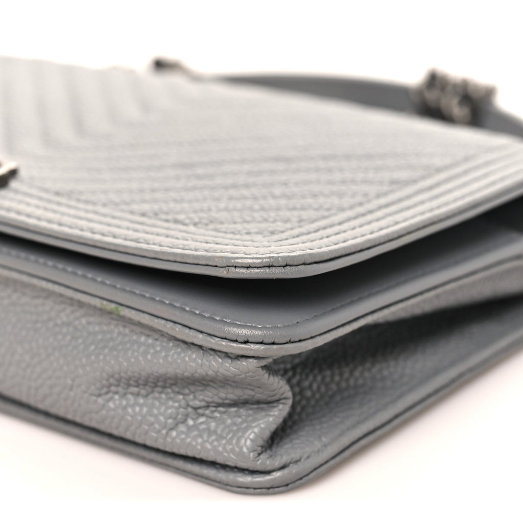 Caviar Chevron Quilted Boy Wallet On Chain WOC Grey
