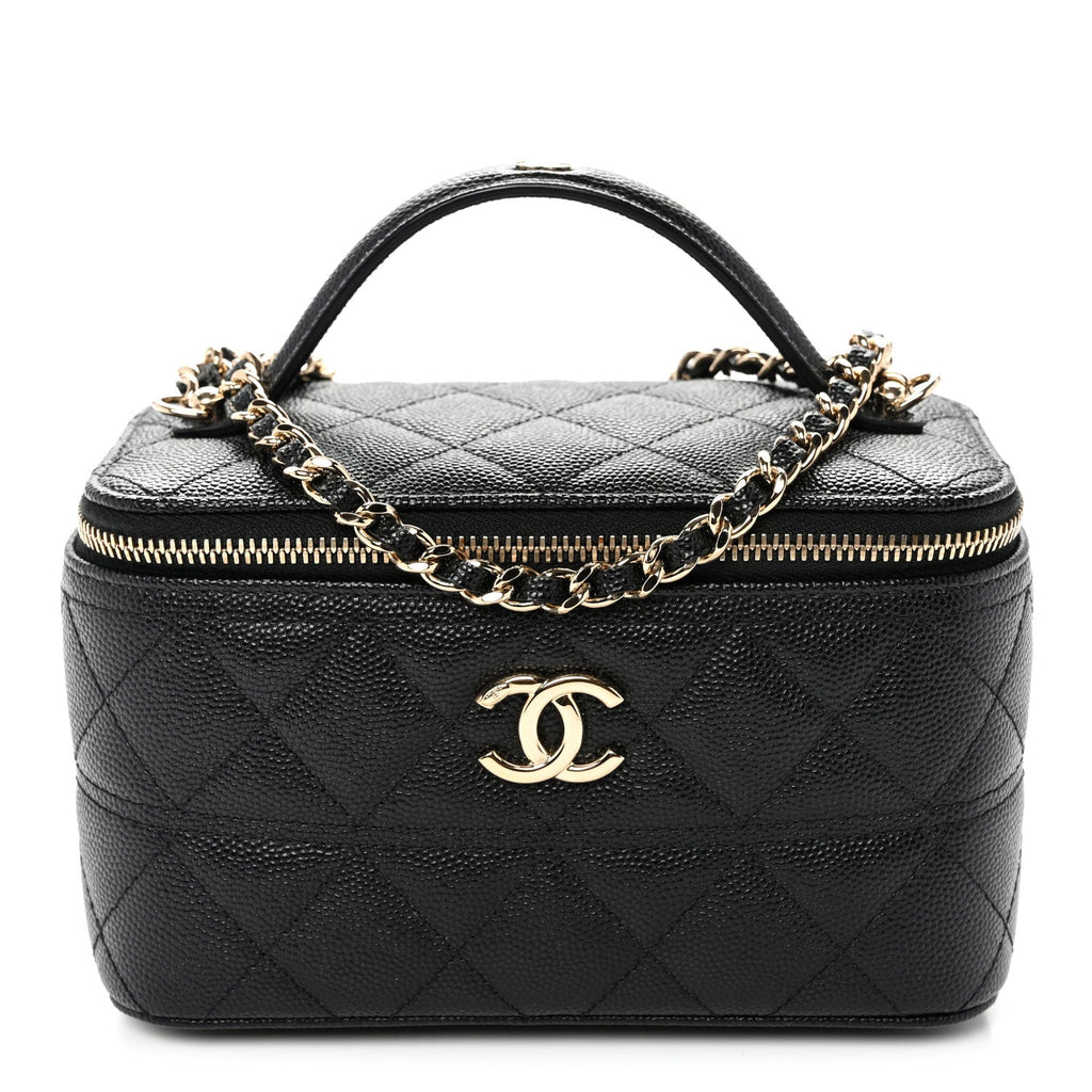 Caviar Quilted Trendy Handle Mini Vanity Black