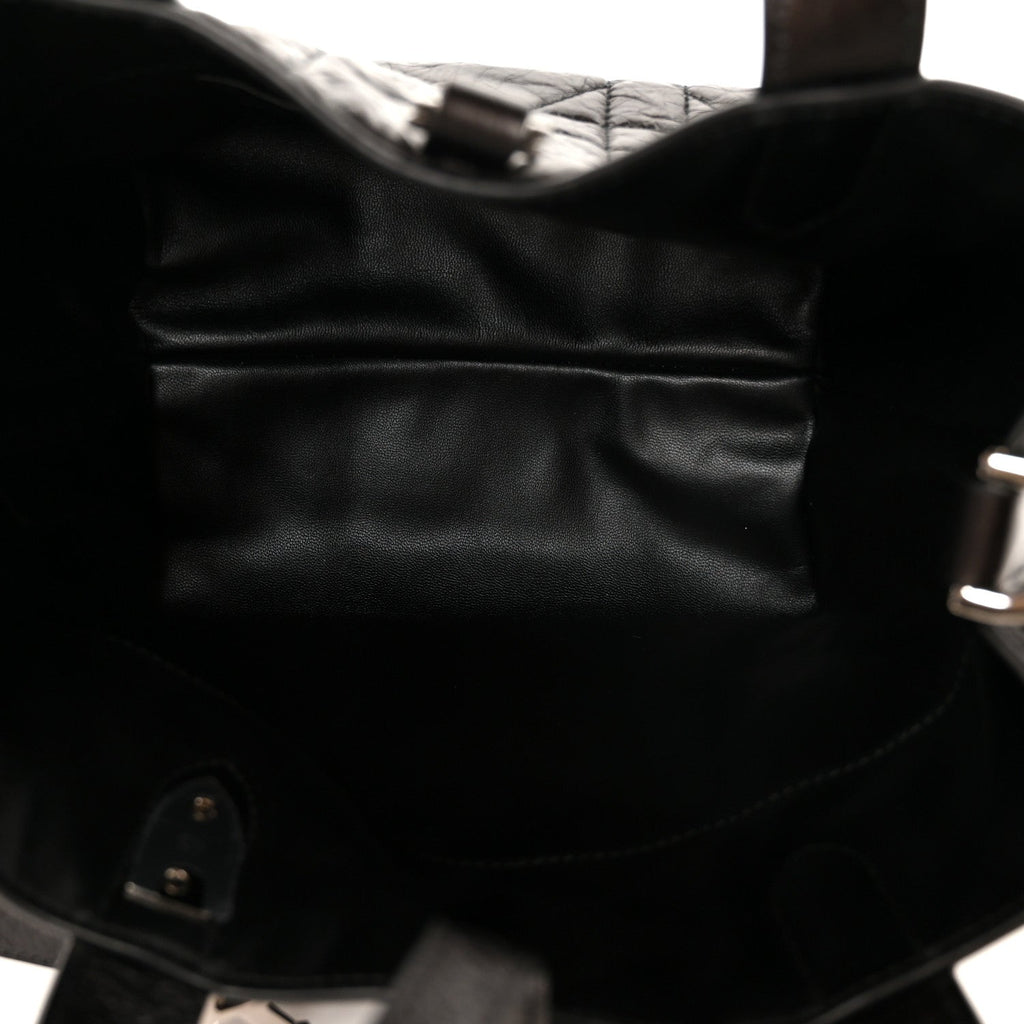 Crinkled Calfskin Macrocannage Small Toujours Vertical Tote Black