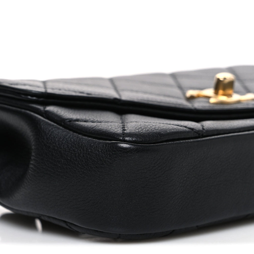 Calfskin Quilted Flap Waist Bag Black
