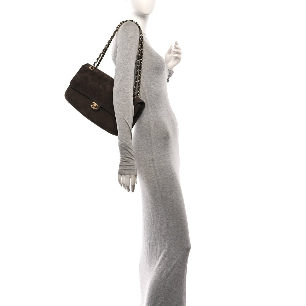 Suede Calfskin Small Souplissimo Maxi Flap Dark Brown